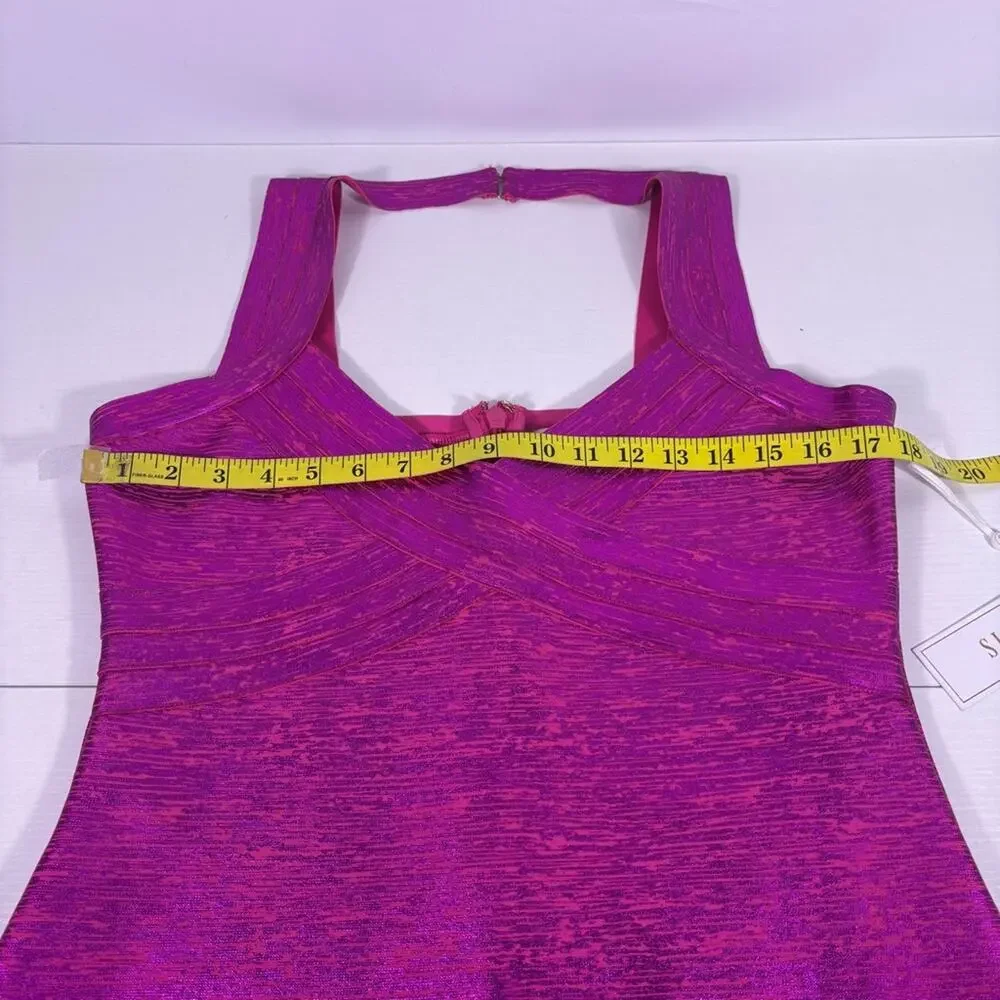NWT Siena Magenta Sweetheart Neck Foiled Metallic Bandage Dress Size 14 1258